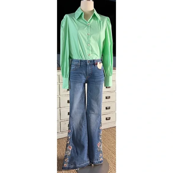 Anthropologie Driftwood Embroidered Flare Jeans Size 26 - Picture 3 of 14